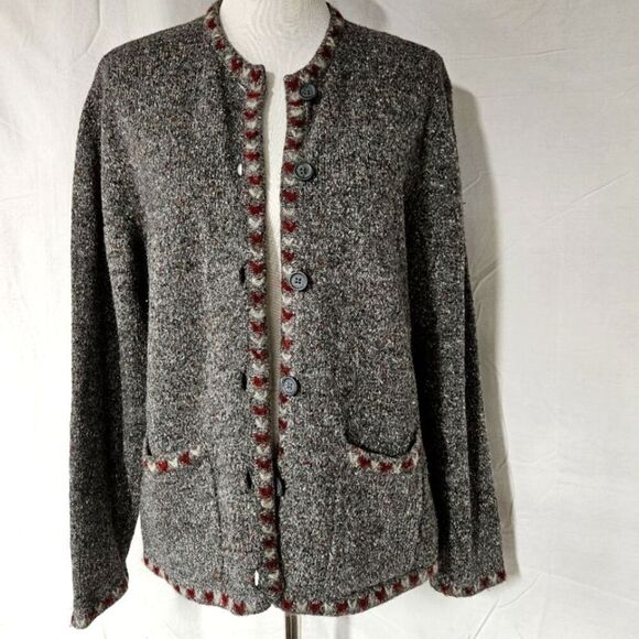 Vintage Woolrich Heather Gray Decorative Trim Wool Blend Button Front Sweater - Picture 2 of 14